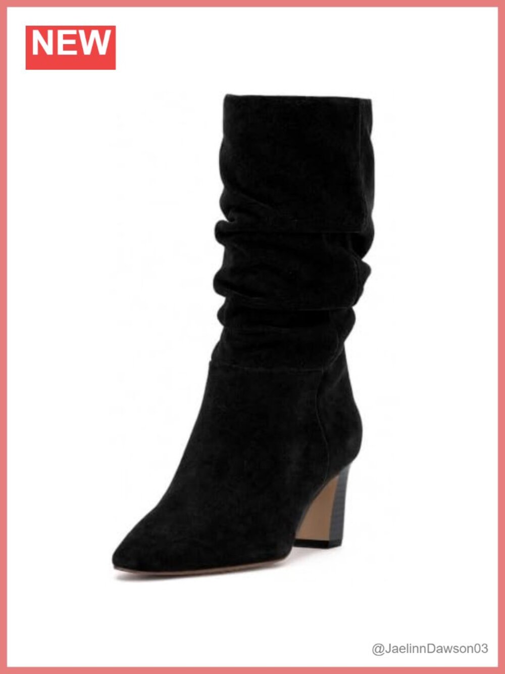 Women Slouchy Square Toe Faux Suede Mid Calf Chunky Heel Boots